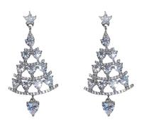 BSLVWG Rotatable Christmas Tree Earrings, S925 Silver Needle Sparkling Heart Christmas Tree Snowflake Earrings for Women, Micro-inlaid Zircon Christmas Stud Drop Ear Studs Jewelry
