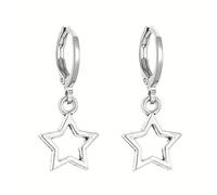BSLVWG Silver Hoop Earrings for Women,Silver Dangle Huggie Earrings,Star Pendant Drop Hoop Earrings,Sleeper Dangle Hanging Earrings, Hypoallergenic Jewellery Gift for Women