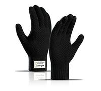 BSLVWG Winter Touch Screen Gloves Men Anti-Slip Thermal Gloves Knit Mens Glove Thickened Elastic Windproof Cuff Warm Fluff Lining for Driving Running Sport Typing (Black, One Size)