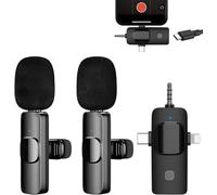 BSLVWG Wireless Lavalier Microphone for iPhone/iPad/Android Phone/Laptop,Plug-Play Lapel Clip-On Mic with Noise Reduction for Video Podcast Vlog Recording/Live Steam/Interview/TikTok/YouTube(2 Mics)