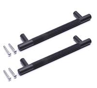 BSM Marketing Black Knurled T Bar Modern Kitchen Cupboard Cabinet Drawer Bar Door Handle Knob Matt Finish (1, 256mm)