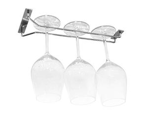 BSM Marketing Chrome Cabinet and Bar Wine Glass Holder Hanging Rack Storage Rail Low Profile (13" 33cm)