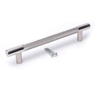 BSM Marketing Chrome Silver Finish Knurled T Bar Modern Kitchen Cupboard Cabinet Drawer Bar Door Handle Knob (1, 64mm)