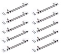 BSM Marketing Chrome Silver Finish Knurled T Bar Modern Kitchen Cupboard Cabinet Drawer Bar Door Handle Knob (10, 96mm)