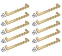 BSM Marketing Gold Finish Square Modern Kitchen Cupboard Cabinet Drawer Bar Door Handle Knob (10, 256mm)
