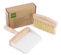 BSM Wooden Desktop Dustpan and Brush | Compact Pan Set for Indoor & Outdoor Dust Sweeping | Ideal for Kitchen, Office & Tables | With Soft Grip and Natural Microfibre Bristles | Cream Colour