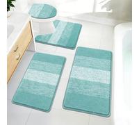Bsmathom Bath Rug Set 4 Piece with Toilet Lid Cover and Rug Set, Non Slip Absorbent Bath Mats for Bathroom Floor, Machine Washable Bathroom Rugs with U-Shaped Contour Toilet Mat, Teal