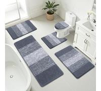 Bsmathom Bathroom Rugs Sets 5 Piece, Soft Absorbent Microfiber Bath Rugs with U-Shaped Contour Toilet Rug and Toilet Lid Cover, Thick Non-Slip Plush Shaggy Bath Mat Set,Dark Grey