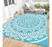 Bsmathom Waterproof Outdoor Rug 5'x8' Reversible Boho Plastic Straw Patio Deck Camping Rugs, Indoor Outdoor Portable RV Mat Clearance Carpet for Outside, Porch, Balcony, Backyard, Beach, Pool,Teal