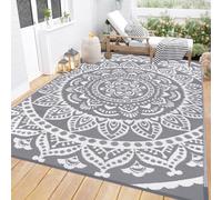 Bsmathom Waterproof Outdoor Rug 5'x8' Reversible Boho Plastic Straw Patio Deck Camping Rugs, Indoor Outdoor Portable RV Mat Clearance Carpet for Outside, Porch, Balcony, Backyard, Beach, Pool,Grey