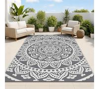 Bsmathom Waterproof Outdoor Rug 6'x9' Reversible Boho Plastic Straw Patio Deck Camping Rugs, Indoor Outdoor Portable RV Mat Clearance Carpet for Outside, Porch, Balcony, Backyard, Beach, Pool,Grey