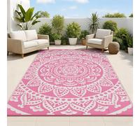 Bsmathom Waterproof Outdoor Rug 6'x9' Reversible Boho Plastic Straw Patio Deck Camping Rugs, Indoor Outdoor Portable RV Mat Clearance Carpet for Outside, Porch, Balcony, Backyard, Beach, Pool,Pink