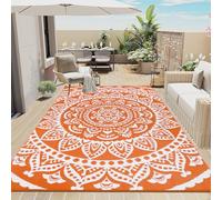 Bsmathom Waterproof Outdoor Rug 6'x9' Reversible Boho Plastic Straw Patio Deck Camping Rugs, Indoor Outdoor Portable RV Mat Clearance Carpet for Outside, Porch, Balcony, Backyard, Beach, Pool,Orange