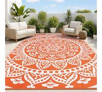 Bsmathom Waterproof Outdoor Rug 8'x10' Reversible Boho Plastic Straw Patio Deck Camping Rugs, Indoor Outdoor Portable RV Mat Clearance Carpet for Outside, Porch, Balcony, Backyard, Beach, Pool,Orange