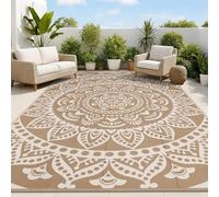 Bsmathom Waterproof Outdoor Rug 8'x10' Reversible Boho Plastic Straw Patio Deck Camping Rugs, Indoor Outdoor Portable RV Mat Clearance Carpet for Outside, Porch, Balcony, Backyard, Beach, Pool,Brown