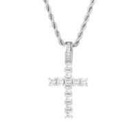 BSMCXB Cross Necklace For Men Brass Gold Plating Pendant Cubic Zirconia Ankh Cross Faith Crucifix Jewelry 24'' Stainless Steel Rope Chain, Medium, Brass, Cubic Zirconia