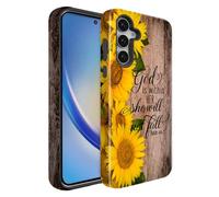 BSMOSPER Compatible for Samsung Galaxy A37 5G Case, Dual Layer Heavy Duty 2 in 1 Shockproof Protective Phone Case,Bible Verses Psalm 46:5 Wood and Sunflower