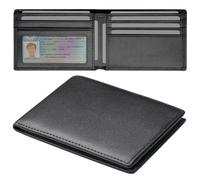 BSMUWOT Genuine Leather Slim Wallet for Men, Minimalist RFID Blocking Bifold Mens Wallet, Front Pocket Thin Men Wallet with ID Window, 7-9 Credit Card Slots, Black, Slim