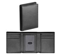 BSMUWOT Genuine Leather Trifold Wallet for Men, Rfid Blocking Mens Wallets with ID Window, Black, Genuine Leather Trifold Wallet for Men