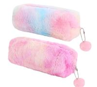 BSNRDX 2 Rainbow Plush Pencil Case,Cute Rainbow Pencil Case, Soft Pencil Case, Large Capacity Stationery Storage Box, Girls Stationery Pencil Case, Children Plush Pencil Case