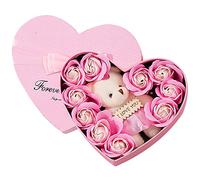 BSNRDX Artificial Rose Box Teddy Bear with Rose Gift Box Soap Flower Fake Flower Gift Box Forever Rose Gifts Romantic Gift for Christmas New Year Mother's Day Valentine's Day