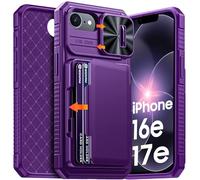 BSNRM for iPhone 16e Case Wallet, Built-in Card Holder (4-5 Cards), RFID Blocking,Camera Control Button, Slide Camera Cover, Shockproof Rugged Phone Case for iPhone 16e, Purple