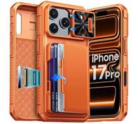 BSNRM for iPhone 17 Pro Case Wallet, Built-in Card Holder (4-5 Cards), RFID Blocking,Camera Control Button, Slide Camera Cover, Shockproof Rugged Phone Case for iPhone 17 Pro,Cosmic Orange