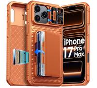 BSNRM for iPhone 17 Pro Max Case Wallet, Built-in Card Holder (4-5 Cards), RFID Blocking,Camera Control Button, Slide Camera Cover, Shockproof Rugged Phone Case for iPhone 17 Pro Max, Cosmic Orange