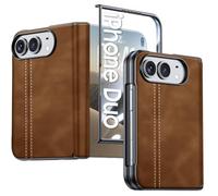 BSNRM for iPhone Duo Case with HD Screen Protector, Hinge Protective cover | Wireless Charging, Skin Feel PU Leather, Matte PC, Durable Shockproof Phone Cover for iPhone Duo (2026)-Brown