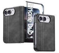 BSNRM for iPhone Duo Case with Screen Protector, Leather | Hinge Protection, Wireless Charging, Skin Feel, Matte PC, Durable Shockproof Phone Cover for iPhone Duo (2026)-Black Grey