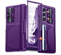 BSNRM for Samsung Galaxy Z Fold 6 Case with Card Holder (4-5 Cards) S Pen Holder Screen Protector Slide Camera Cover, Hinge Protection Shockproof Wallet Case for Galaxy Z fold 6 2024,Purple