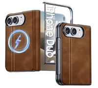 BSNRM Magnetic for iPhone Duo Case with HD Screen Protector | Hinge Protection, Wireless Charging, Skin Feel Leather, Matte PC, Durable Shockproof Phone Cover for Duo (2026)-Brown