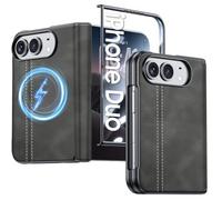 BSNRM Magnetic for iPhone Duo Case with HD Screen Protector | Hinge Protection, Wireless Charging, Skin Feel Leather, Matte PC, Durable Shockproof Phone Cover for Duo (2026)-Black Grey