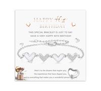 Bsoepnr 30th 40th 50th 60th Birthday Gifts for Women, Adjustable Silver Bracelet for Women Sterling Silver Heart Bracelet Birthday Gifts for Ladies Mum Daughter Sister Grandma Friend (silver-40th)