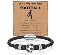 Bsoepnr Football Gifts for Boys, Football Bracelet for Son Grandson Brother Nephew Him Friend Boyfriend Teenage Boys, Leather Bracelet Gifts for Birthday Christmas Graduation Valentines (black1)