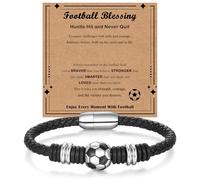 Bsoepnr Football Gifts for Boys, Football Bracelet for Son Grandson Brother Nephew Him Friend Boyfriend Teenage Boys, Leather Bracelet Gifts for Birthday Christmas Graduation Valentines (black2)