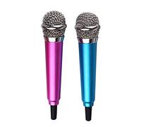 BSOMAM 2PCS Mini Microphone Phone Karaoke Mic with Stand Compatible with iPhone Android,for Singing, Recording, Voice Recordin (Blue+Rose Red)