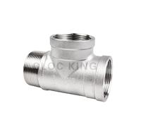 BSPT 3/8” 1/2" 3/4" 1" 1-1/4“ Male+Female+Female Threaded 3 Way Tee T Pipe Fitting DN10-DN32 BSPT Threaded SS304 Stainless Steel 1pc(1")