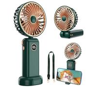 BSRANE Handheld Fan, 5 Speeds Powerful Portable Fan, Rechargeable Hand Held Fan Folding with Lanyard and Base, Personal Mini Fan for Home, Office, Desktop, Traveling