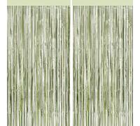BSRESIN 4 Packs Sage Green Foil Fringe Curtain, Light Green Glitter Metallic Tinsel Backdrop for Boho Birthday Wedding Bridal Baby Shower Engagement Martini Party Decorations Supplies