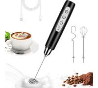 BSRGMS Milk Frother Handheld for Coffee, Electric Whisk 3 Speed Adjustable, Drink Mixer with Stainless 3 Whisks, Rechargeable Hand Frother Wand, Foam Maker for Latte Cappuccino Matcha Egg Black