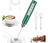 BSRGMS Milk Frother Handheld for Coffee, Electric Whisk 3 Speed Adjustable, Drink Mixer with Stainless 3 Whisks, Rechargeable Hand Frother Wand, Foam Maker for Latte Cappuccino Matcha Egg Green
