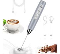 BSRGMS Milk Frother Handheld for Coffee, Electric Whisk 3 Speed Adjustable, Drink Mixer with Stainless 3 Whisks, Rechargeable Hand Frother Wand, Foam Maker for Latte Cappuccino Matcha Egg Cement Gray