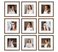 BSRHOME 12x12 Picture Frame Set of 9, Display Pictures 8x8 with Mat or 12x12 without Mat, Multi Collage Gallery Square Photo Frames for Wall or Tabletop,Distressed Brown