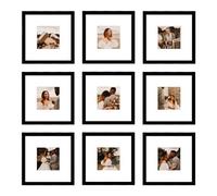 BSRHOME 8x8 Picture Frame Set of 9, Display 4x4 with Mat or 8x8 Without Mat,Square Picture Frames for Wall or Table,Black