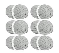 BSRHOME Chunky Chenille Yarn for Hand Knitting,Fluffy Soft Jumbo Yarn by Circular Needle & Crochet Hook,Super Bulky Big Yarn for Chunky Blanket,Large Thick Arm Knitting,6 Pack,Light Grey
