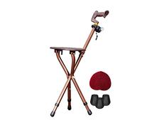 BSROZKI Heavy Duty Walking Cane with Folding Seat, 440 lbs Capacity, Adjustable, Aluminum Alloy, Brown with LED Light