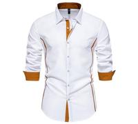 Bsrpolry Men's Shirts Button-Down Shirts Solid Regular Business Shirts Fall Casual Shirts Long Sleeve Shirts Orange Trim Shirts Men's Casual Shirts Regular Fit Men's Shirts White M
