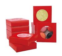 Bssay 60Pcs Small Soap Packaging Boxes 4.3x4.3x1.2 Inch,White Square Paper Boxes Gift Wrapping Box with Round Clear Window for Bakery Cookies Cake Candy Soap Packaging Birthday Gift Boxes (Red)