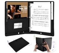 bssmmai Black Choir Folder for Singers, PU Music Folder for Sheet Music, A4, Piano Ring Binder with Hand Strap and Pen Holder, Music Folder with Inner Pocket, Maximum Capacity, 200 Sheets